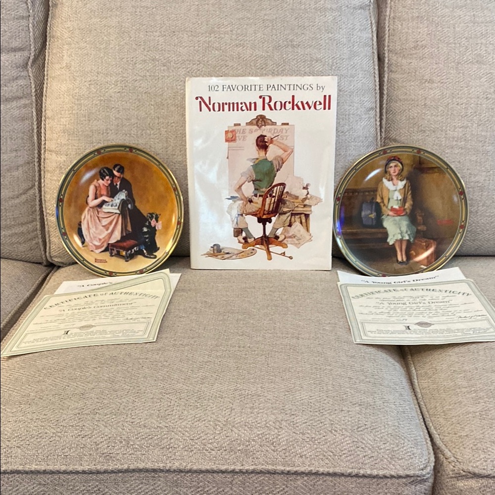 Norman Rockwell Decorative Plates Set and book.